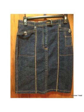 Dark Blue Denim Pencil Skirt with Contrast Stitching